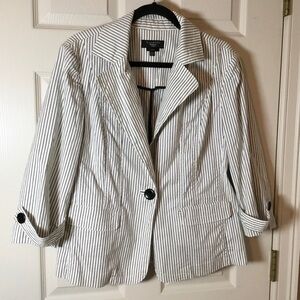 Talbots White & Gray 3/4 Sleeve One Button Jacket - 14W